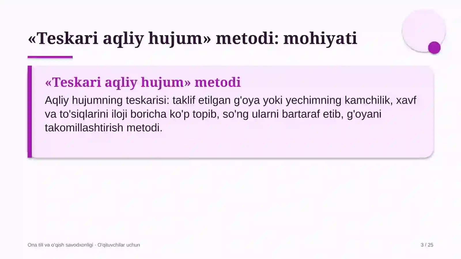 ona tili va o'qish savodxonligi darslarida teskari aqliy hujum metodidan foydalanish 4609 3