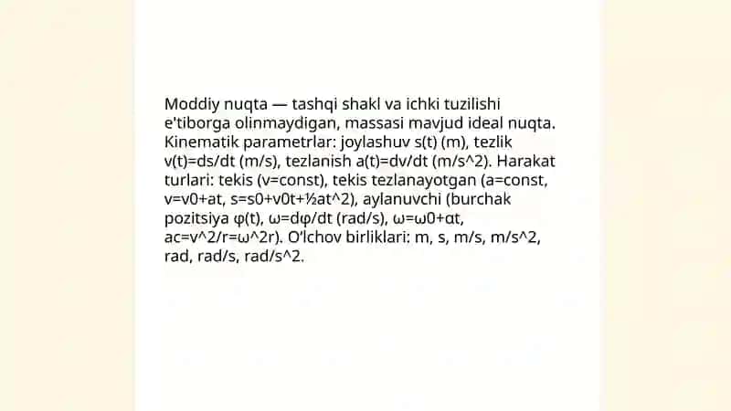 Moddiy nuqtaning harakatini tavsiflash va tasniflash 3