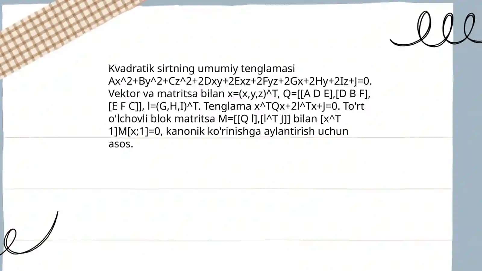 2-tartibli sirtlarning umimiy tenglamalari 3