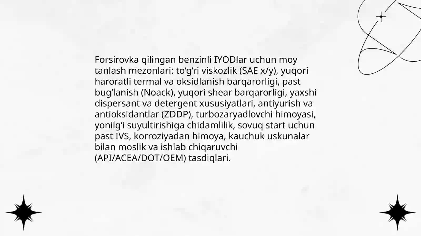 Forsirovka qilingan benzinli IYODlar uchun moylar 3