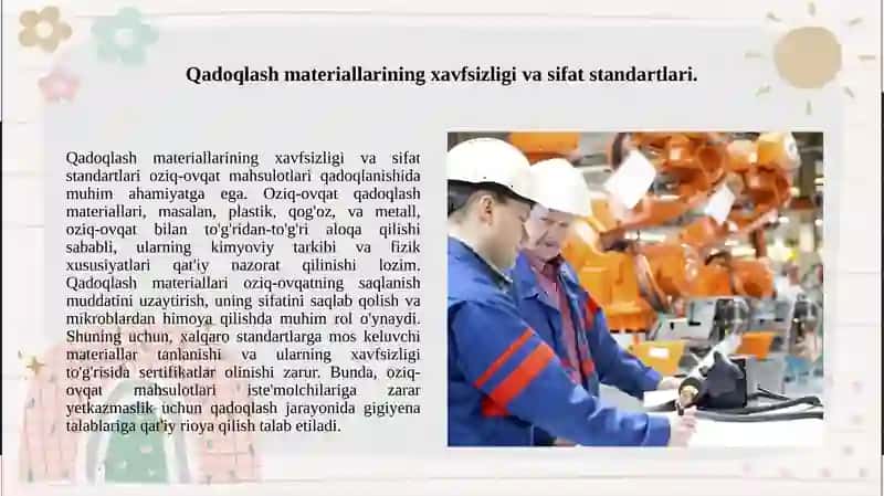 Oziq ovqat mahsulotlari sifat va xavfsizligini boshqarishni asosiy elementlari 3