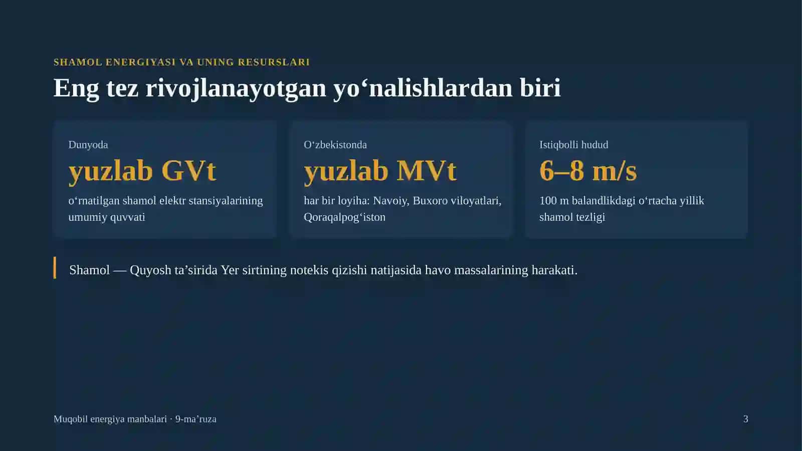 Shamol energetik qurilmalari stansiyalarini loyihalash 3