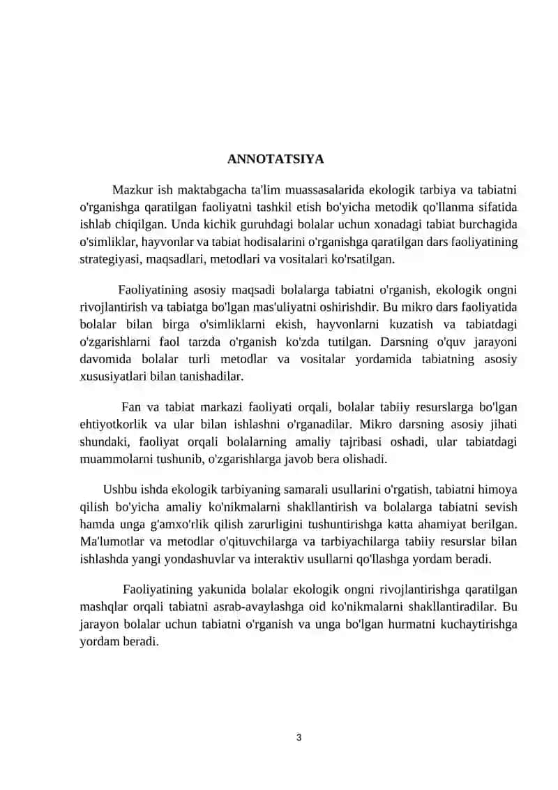 Xonadagi tabiat burchagi bilan tanishtirish(kichik guruh ) fan va tabiat  markazi 3