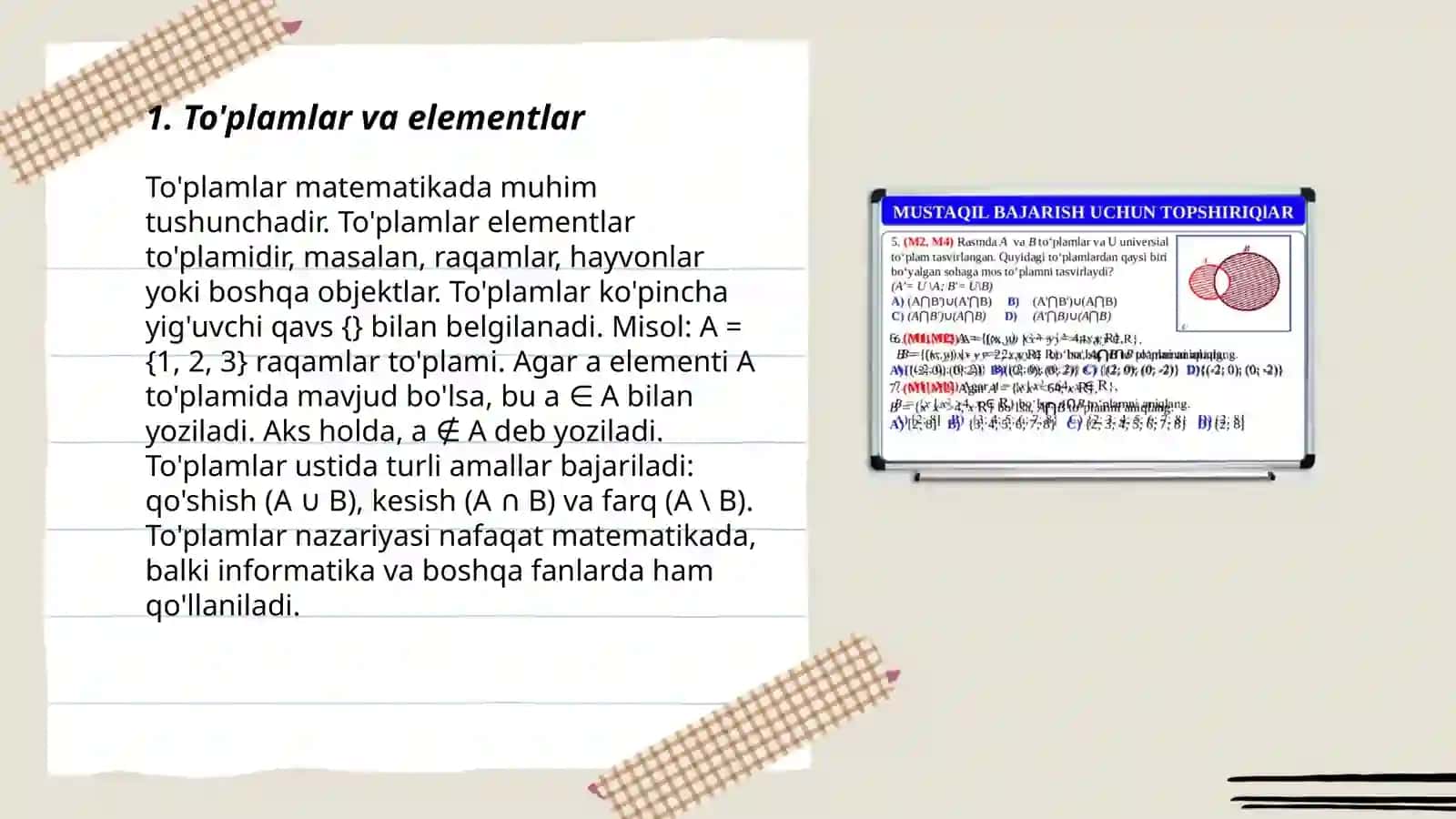 To'plamlar nazariyasi. To'plamlar tushunchasi 3