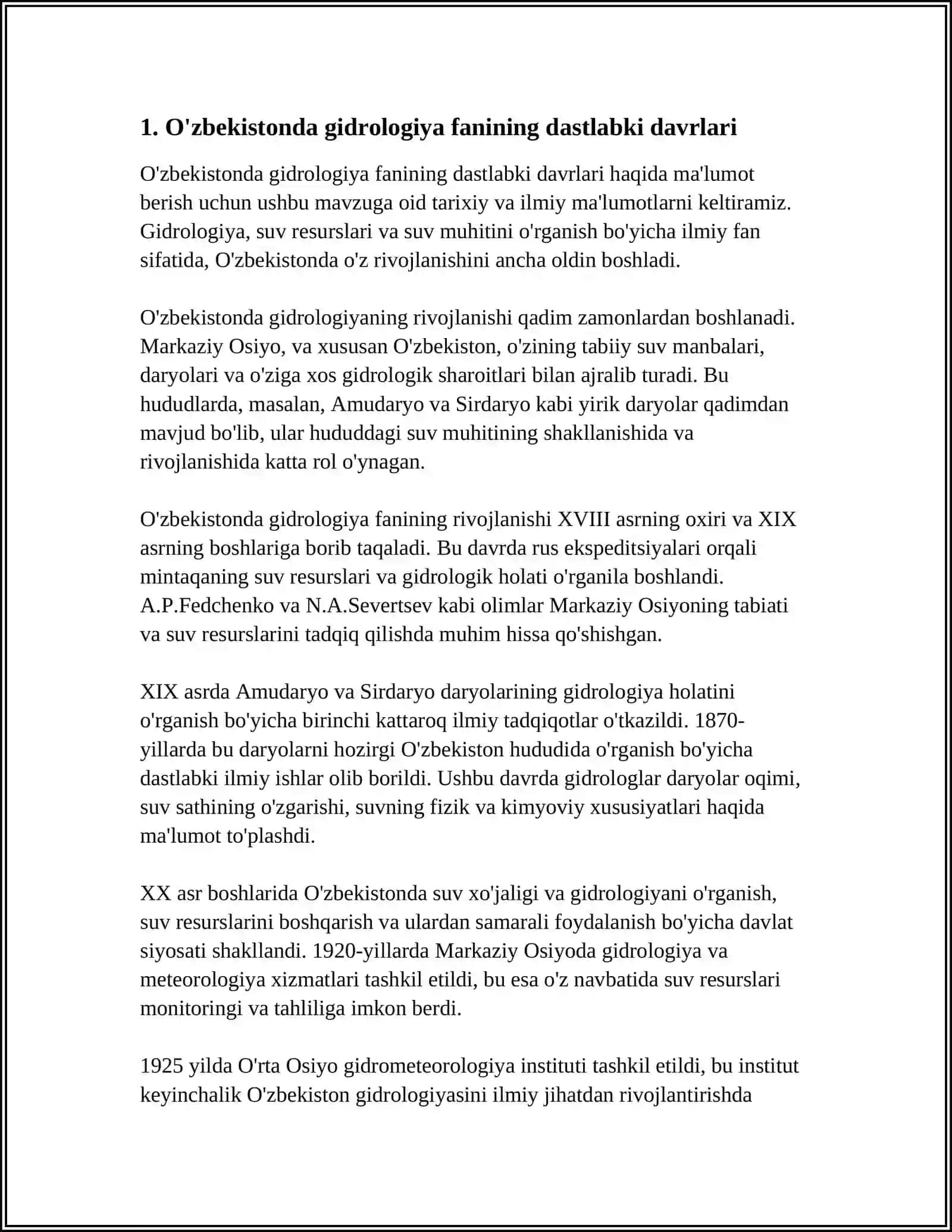 OʻZBEKISTONDA GIDROLOGIYA FANINING SHAKLLANISHI VA RIVOJLANISH BOSQICHLARI (20–21) 3