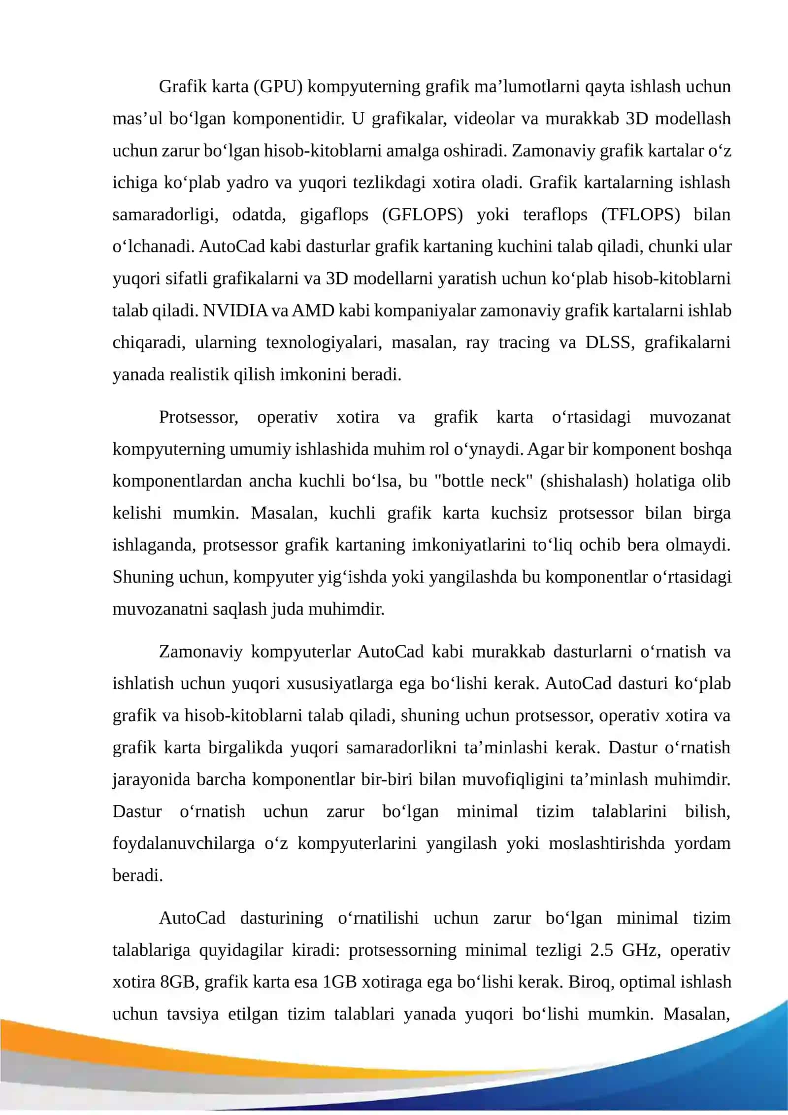 Zamonaviy kompyuterlar xususiyatlari. AutoCad dasturini o'rnatish. 3