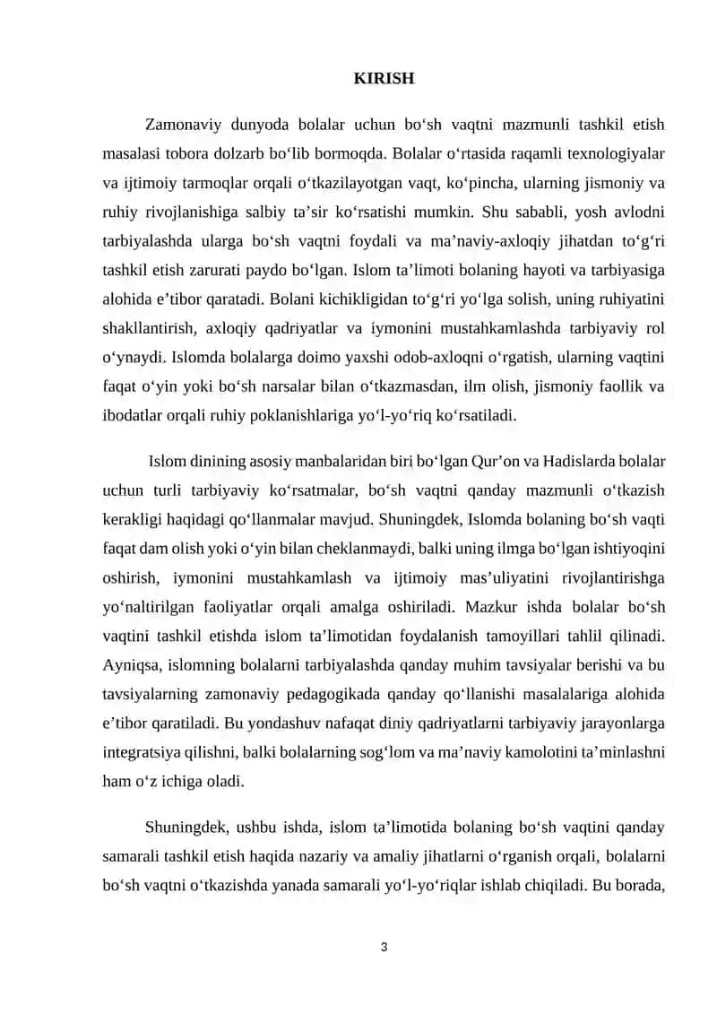 BOLANING BOʻSH VAQTINI TASHKIL ETISHDA ISLOM TALIMOTIDAN FOYDALANISH 3