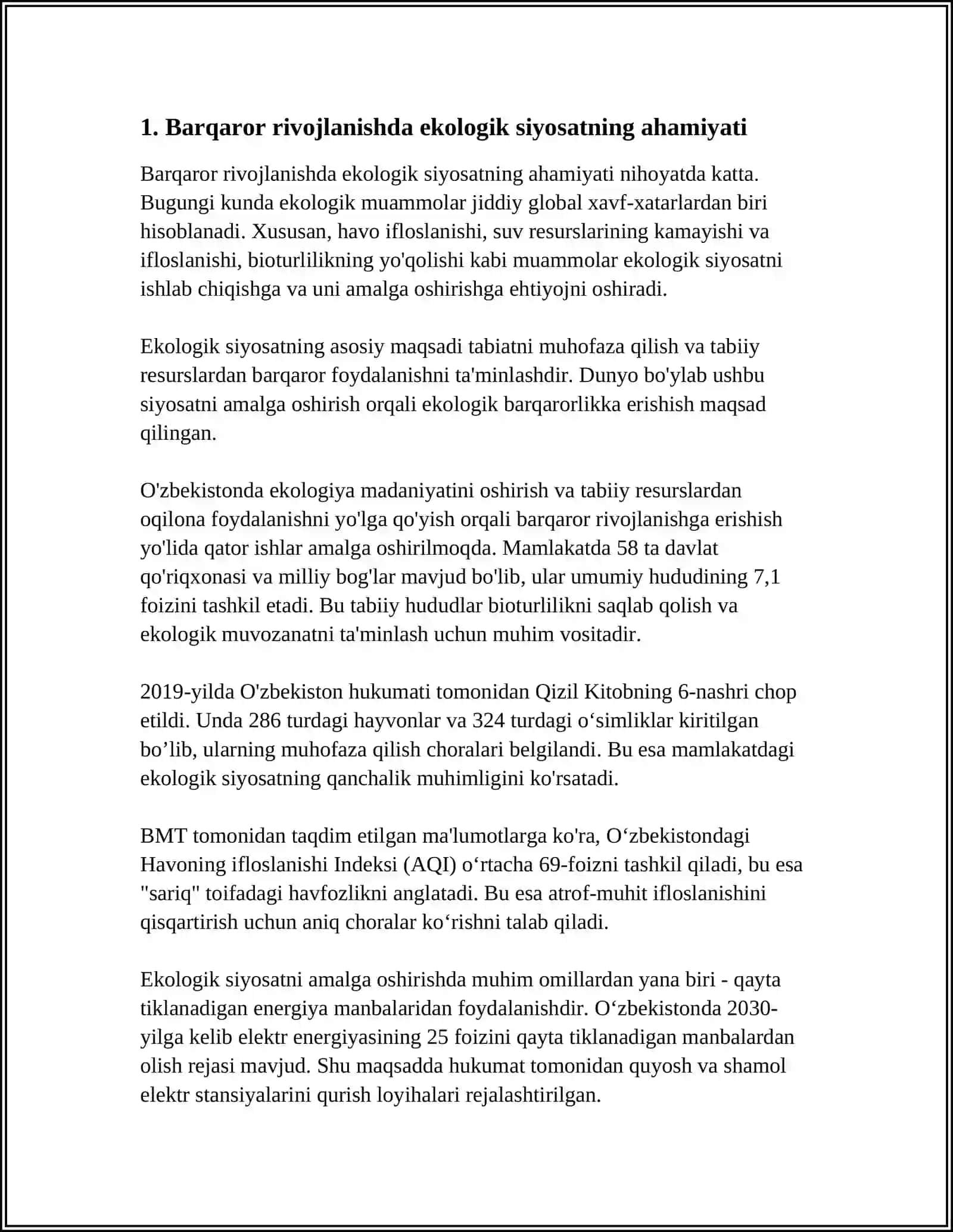 Barqaror rivojlanishda ekologik siyosatning ahamiyati 3