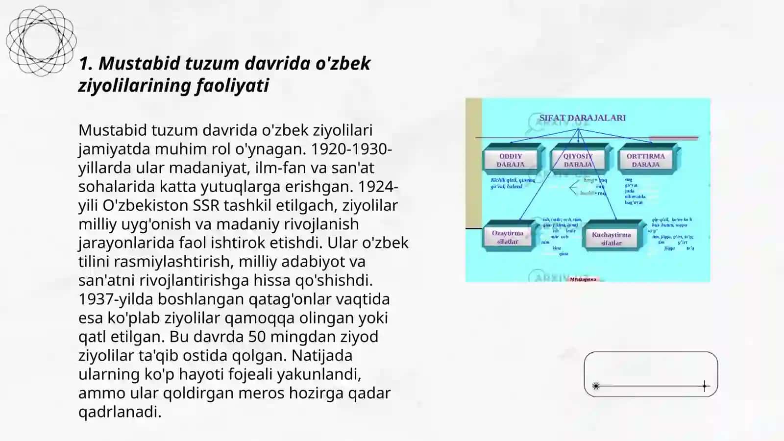 Mustabid tuzum davri o'zbek ziyolilari asarlarida milliy ma'naviy tarbiya an'analarini asrash uchun kurash g'oyasi 3
