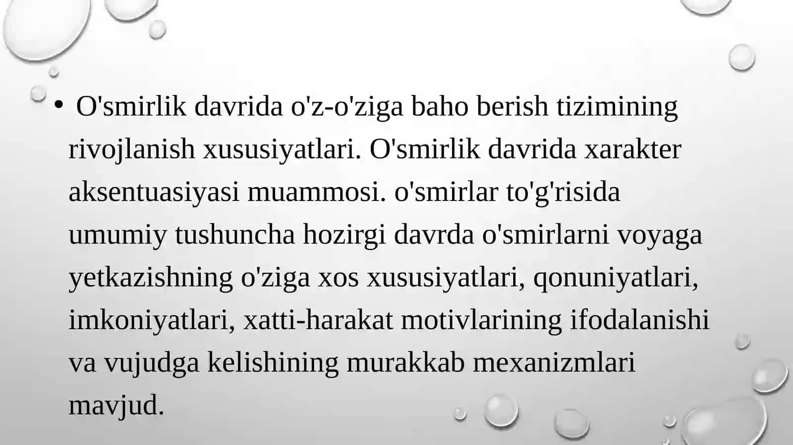O'smirlik davri dagi psixologik rivojlanishning umumiy tavsiyasi 3