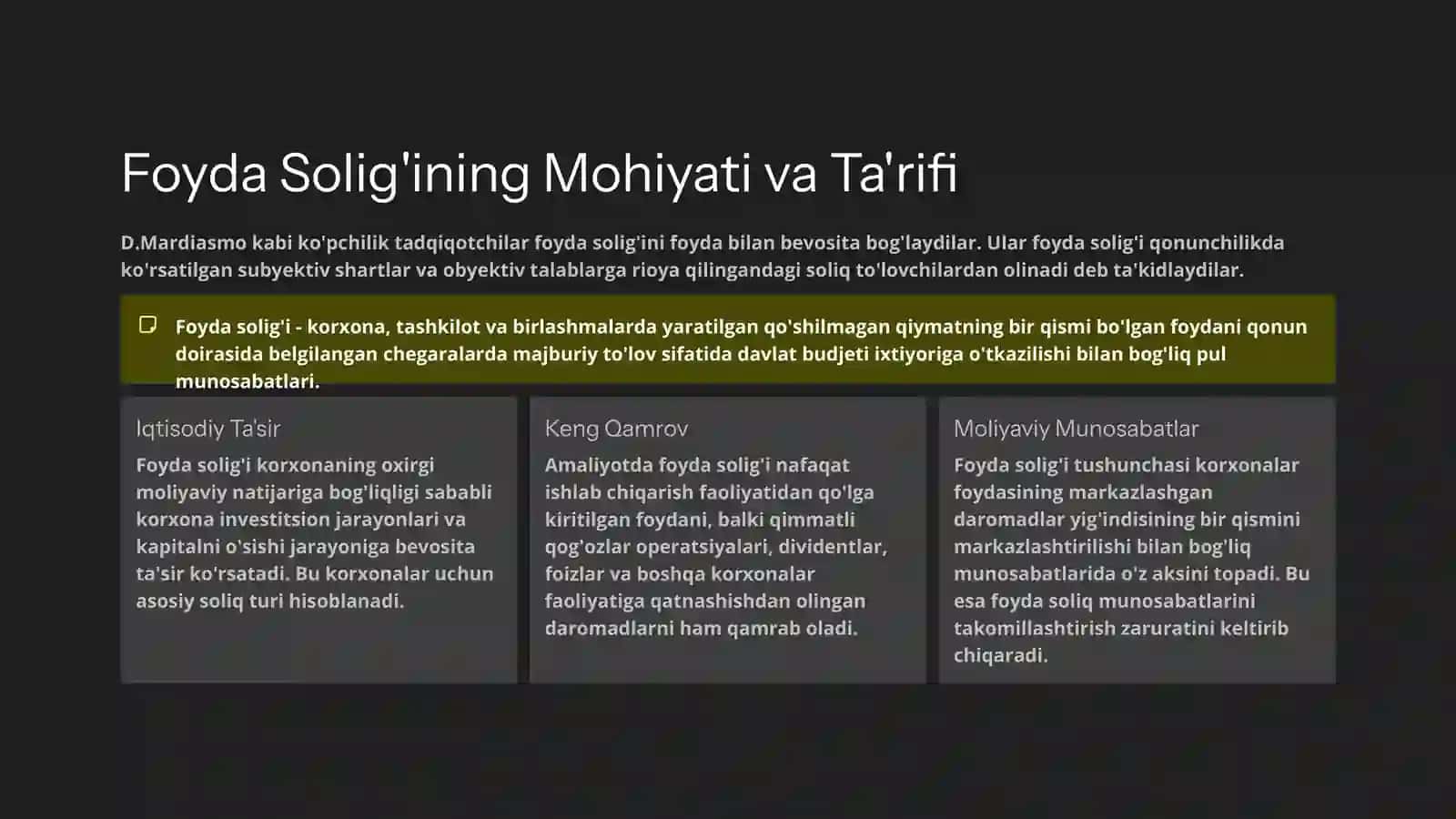 Foyda Solig'i: Nazariy Asoslar va Amaliy Tatbiqi 3
