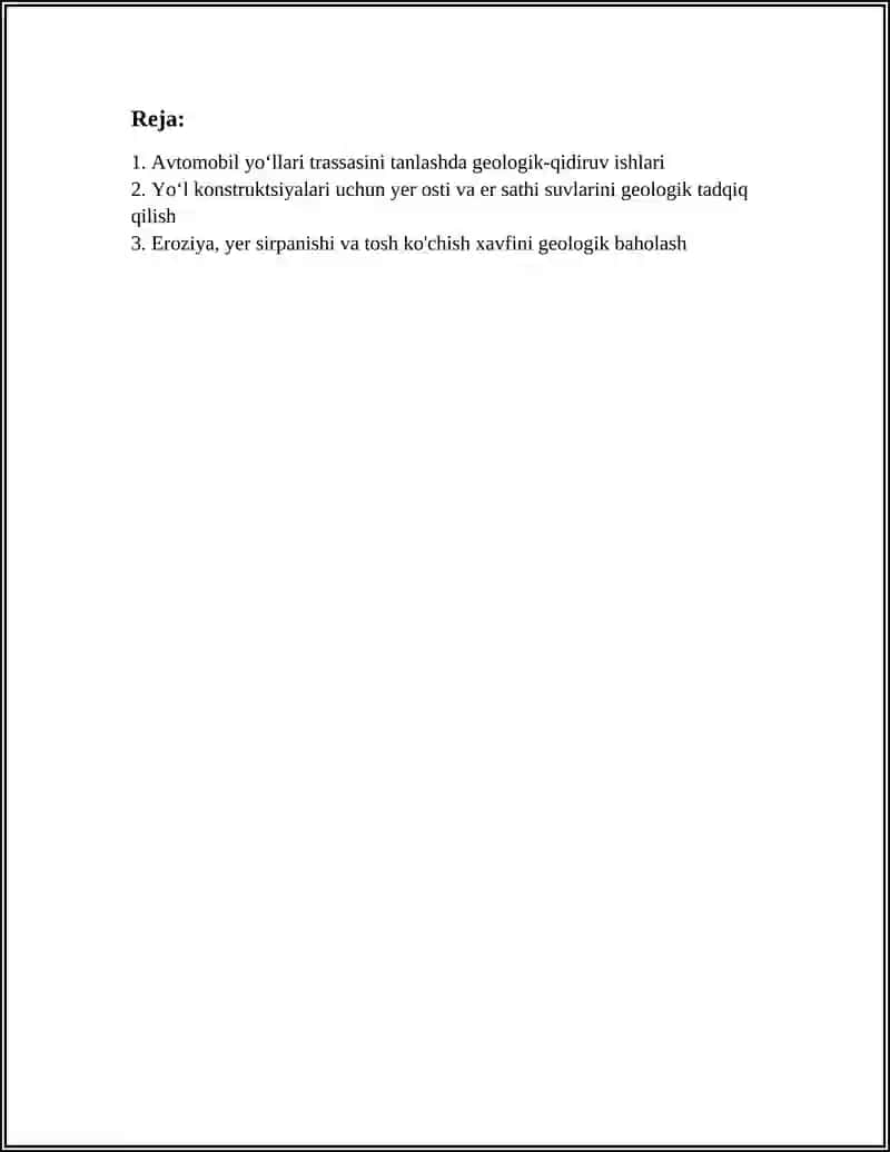 AVTOMOBIL YO'LLARINI QIDIRUVDA MUXANDISLIK GEOLOGIK QIDIRUV ISHLARI 3