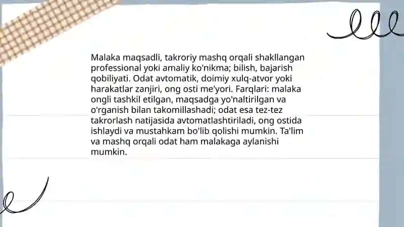 Shaxsning malaka va odatlari 3