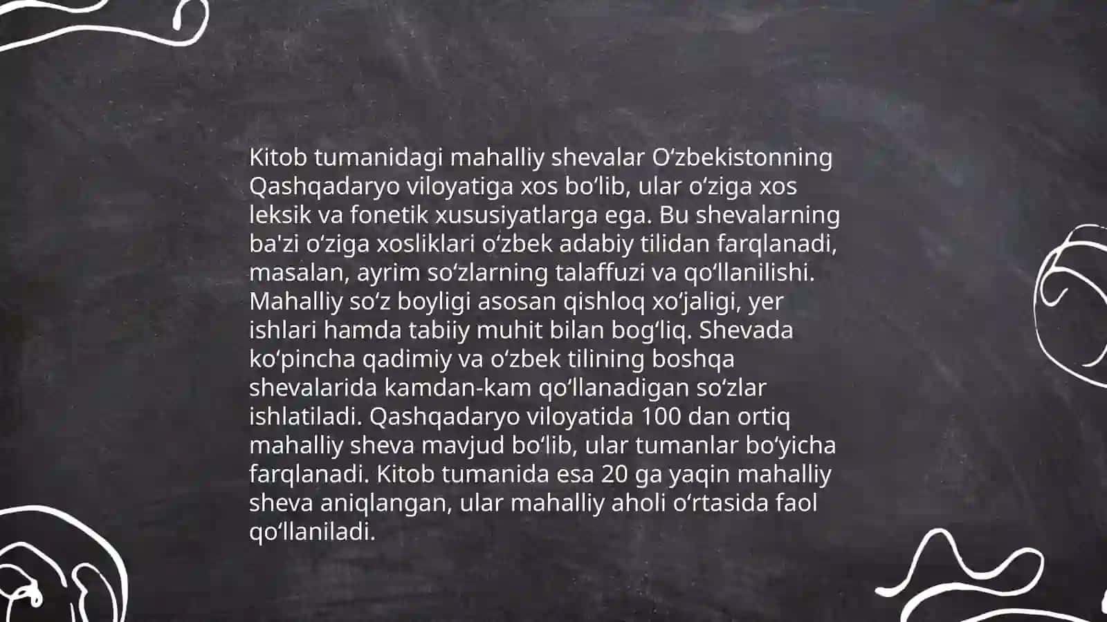 Qashqadaryo viloyati Kitob tumanining mahalliy shevalari va urf odatlari 3