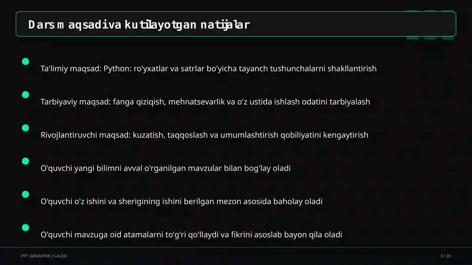 Python: ro'yxatlar va satrlar (9-sinf) 3