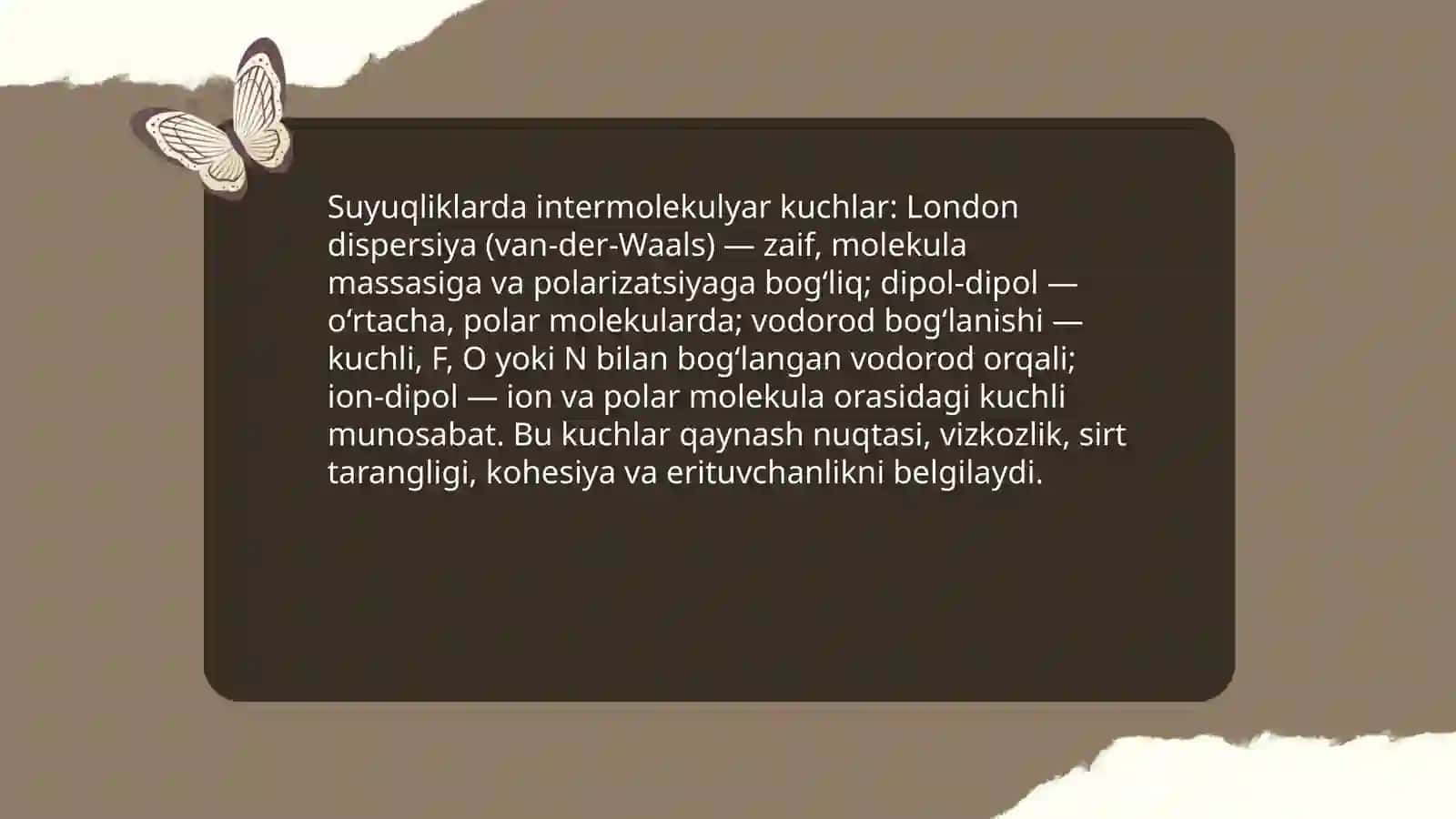 Suyuqliklar molekulyar tuzilishining xususiyatlari 3