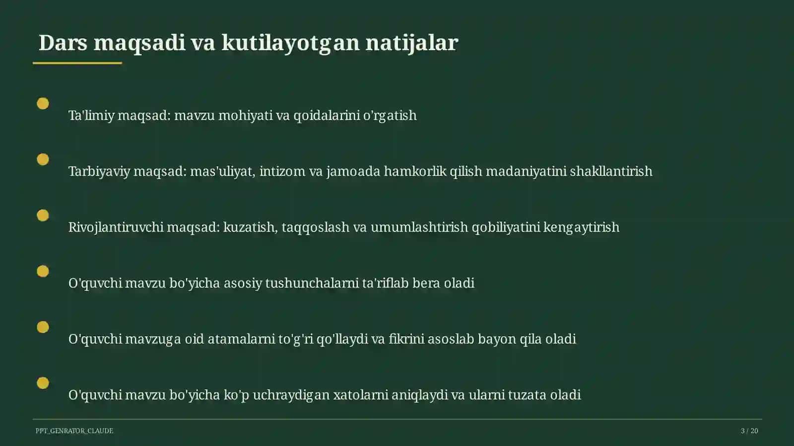 Sinf soati va tarbiyaviy tadbirlar (1–11) — ochiq dars uchun 3