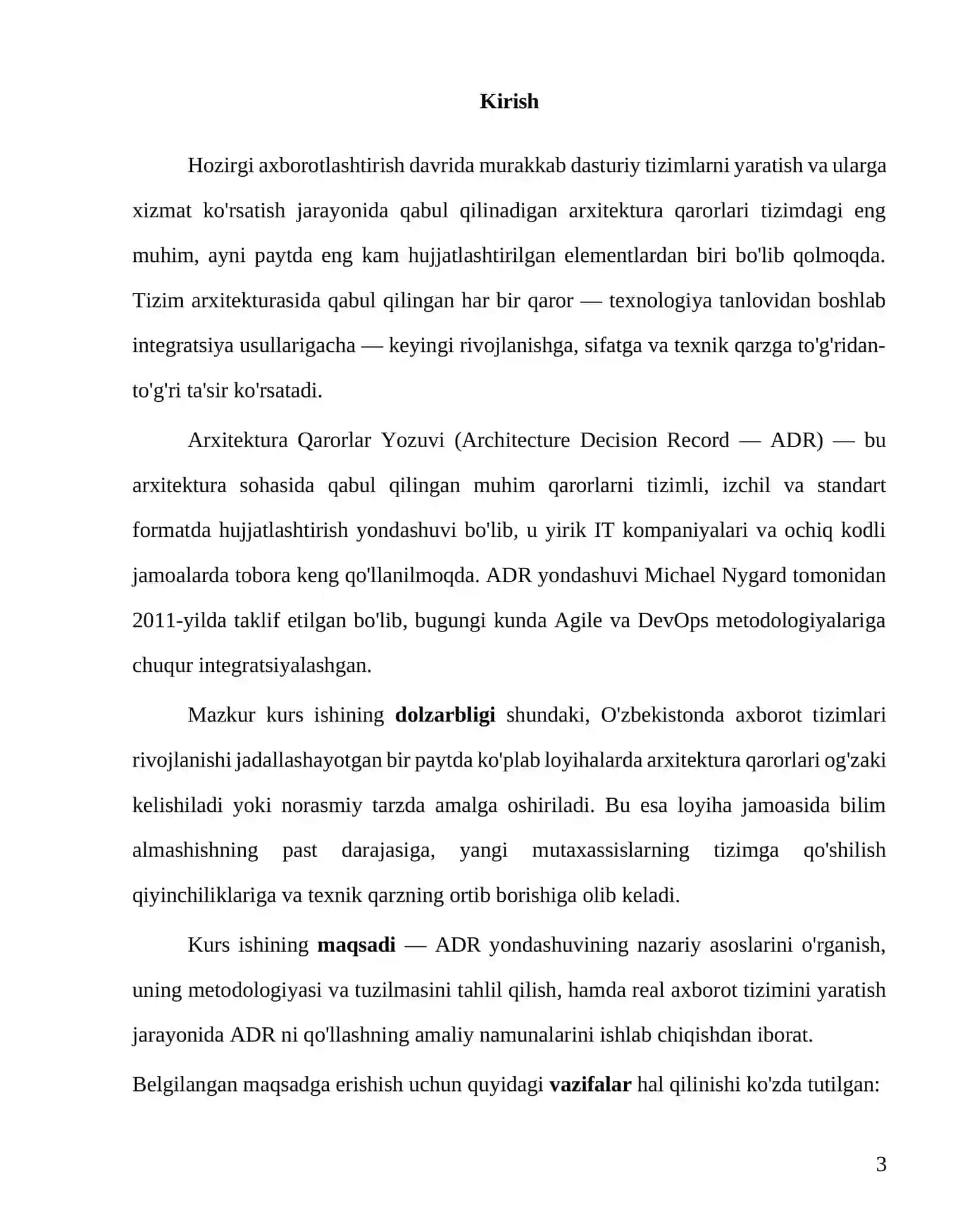 Axborot tizimi arxitektura qarorlarini asoslash (ADR yondashuvi) 3