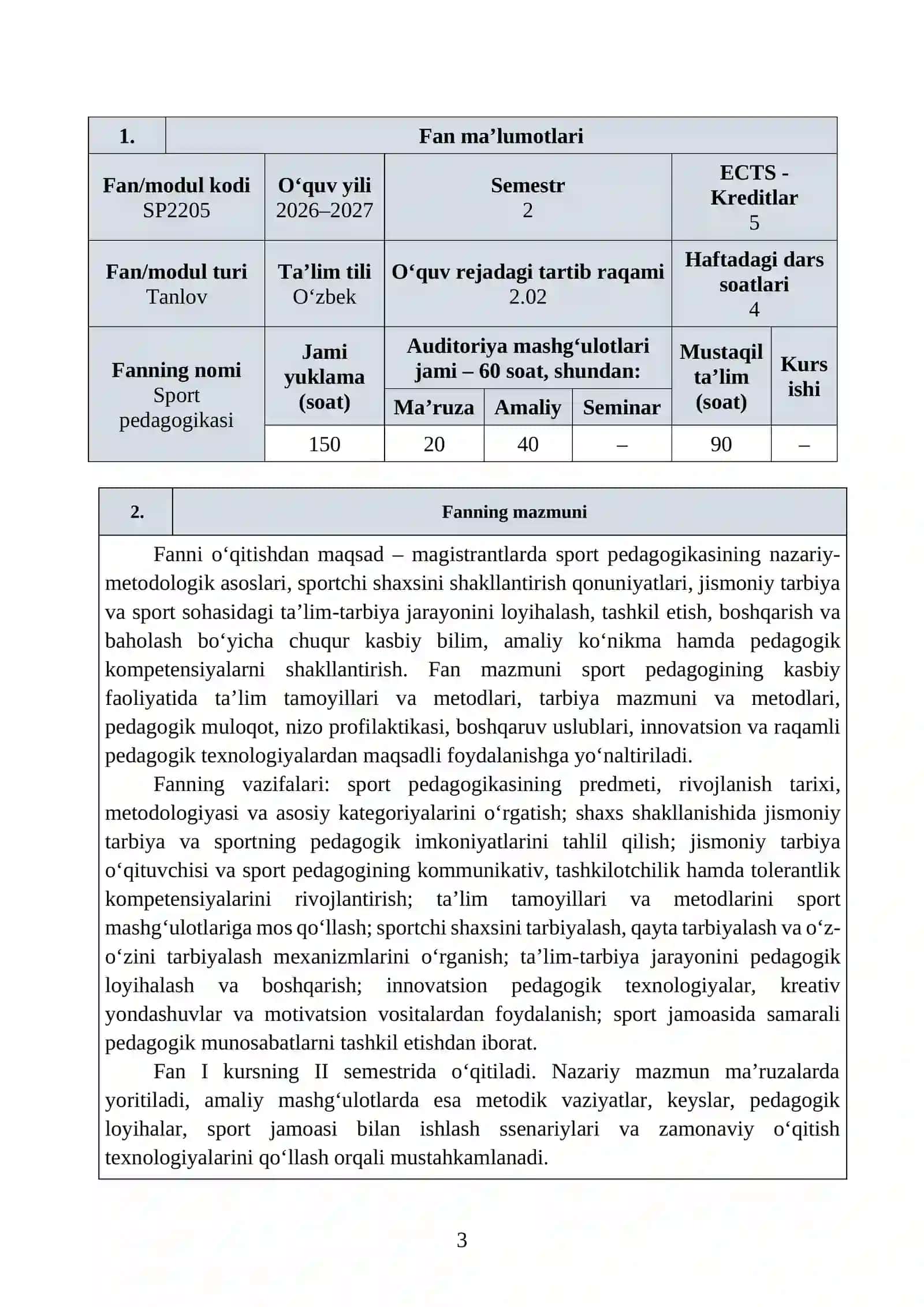 SPORT PEDAGOGIKASI 1-kurs O'D 2026 3