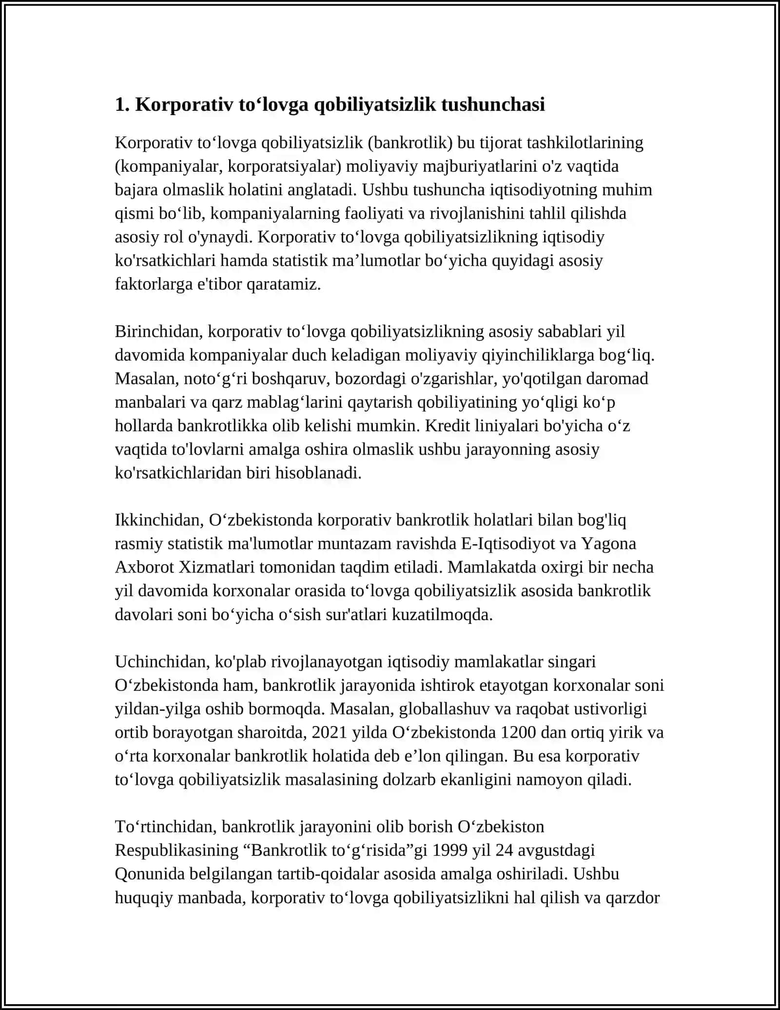 KARPARATSIYALARNING TOʻLOVGA QOBILIYATSIZLIK TUSHINCHASI KARPARATIV NIZOLAR 3