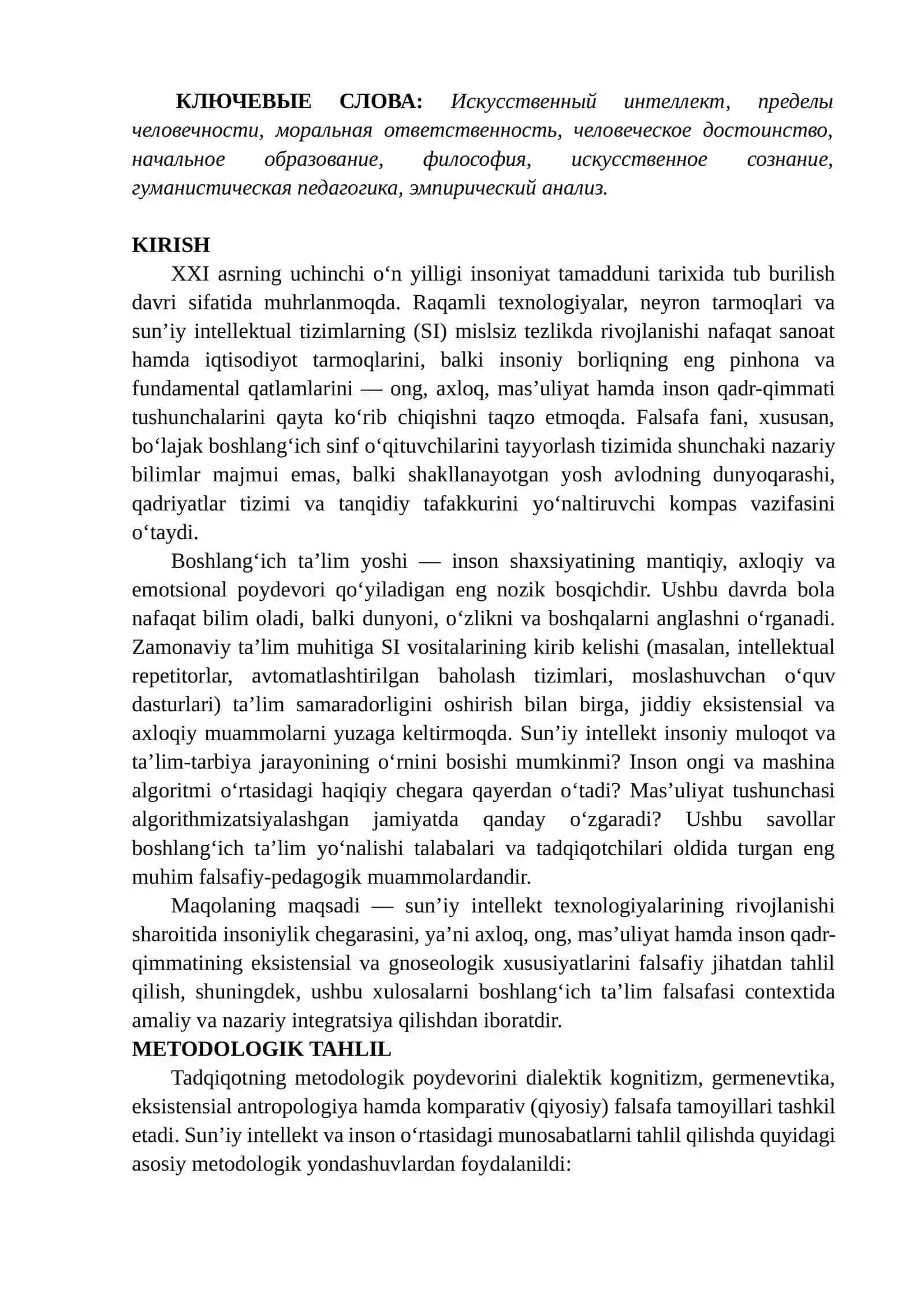 SUN’IY INTELLEKT VA INSONIYLIK CHEGARASI: AXLOQ, ONG, MAS’ULIYAT VA INSON QADR-QIMMATINING KELAJAGI 3