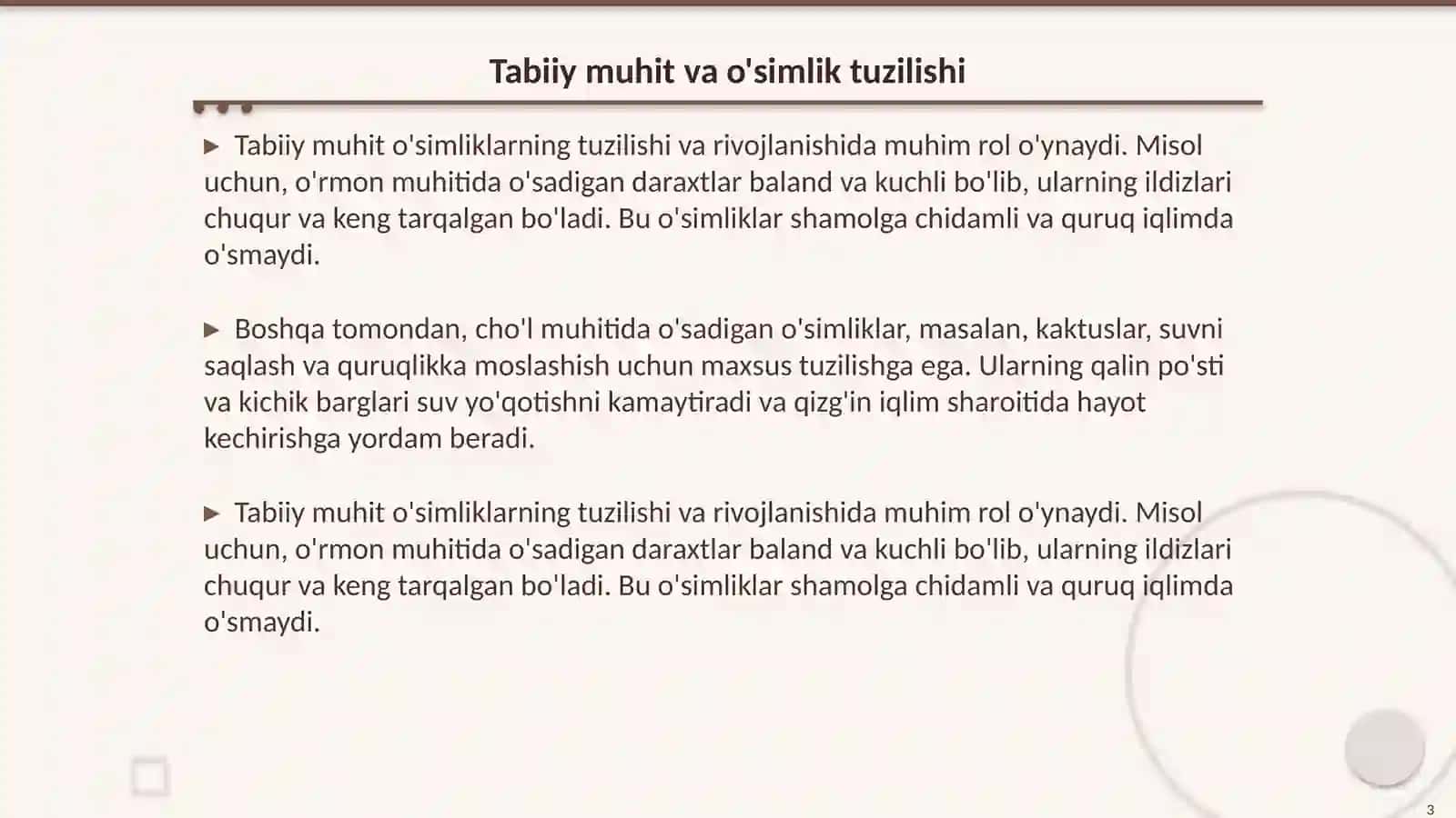 Tabiiy muhit va o'simlik tuzilishi 3