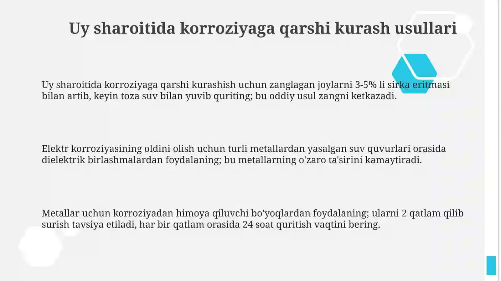 Uyda korroziyani kamaytirish usullari 3
