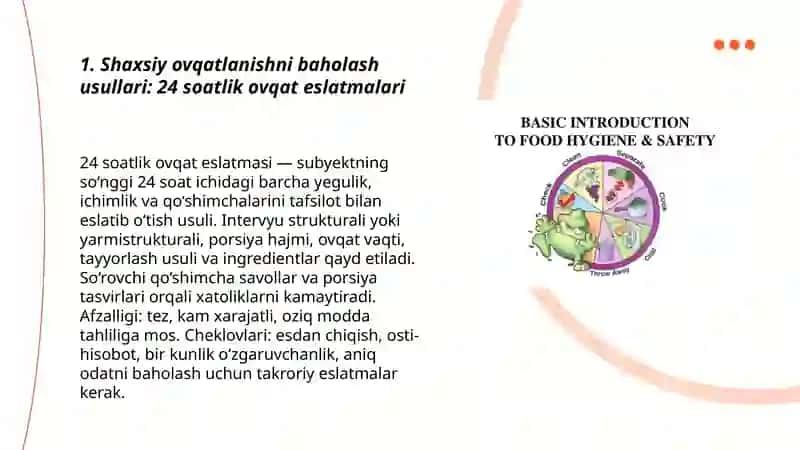 Shaxsiy ovgatlanishni adekvatligini o'rganish va baholash 3