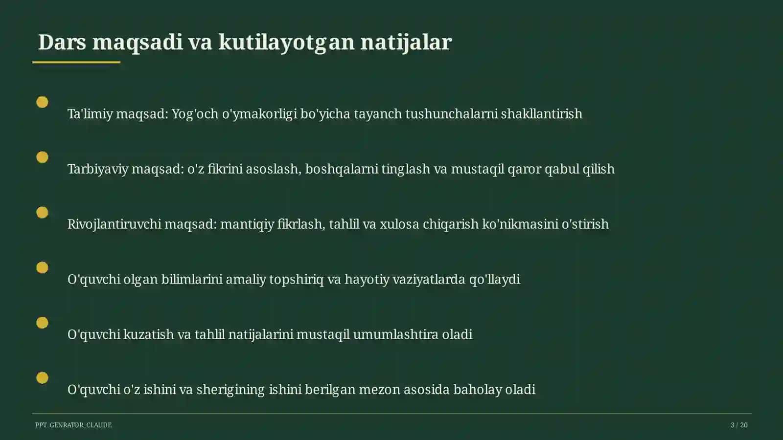 Yog'och o'ymakorligi (7-sinf) 3
