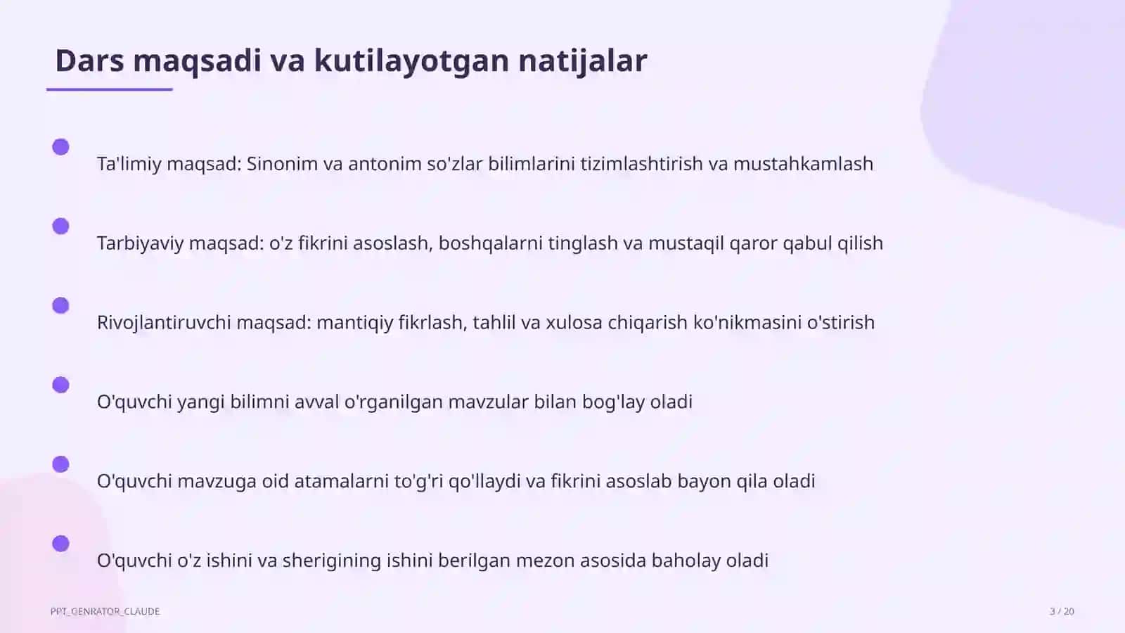 Sinonim va antonim so'zlar (3-sinf) 3
