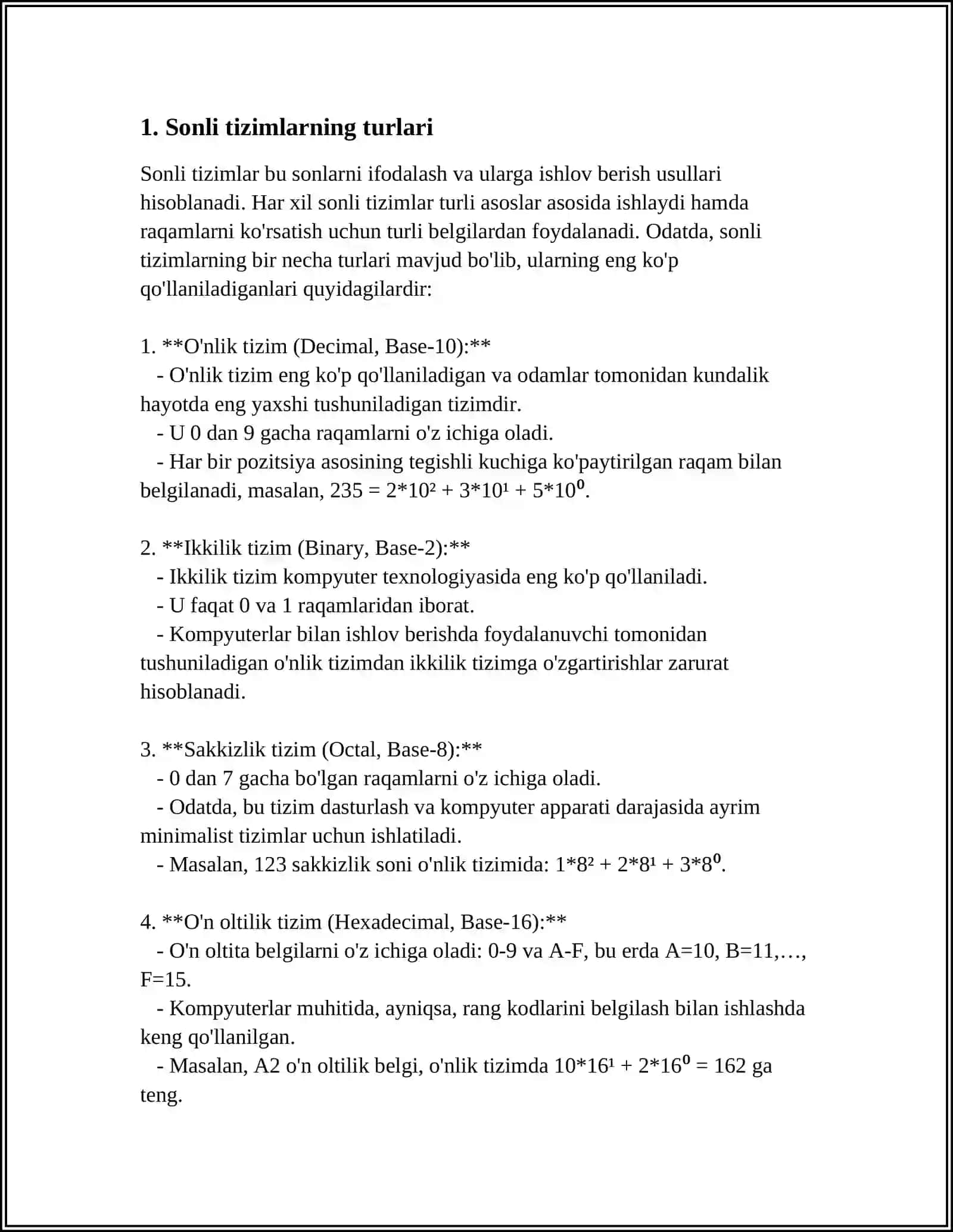 SONLI TIZIMLAR VA ULAR USTIDA AMALLAR 3