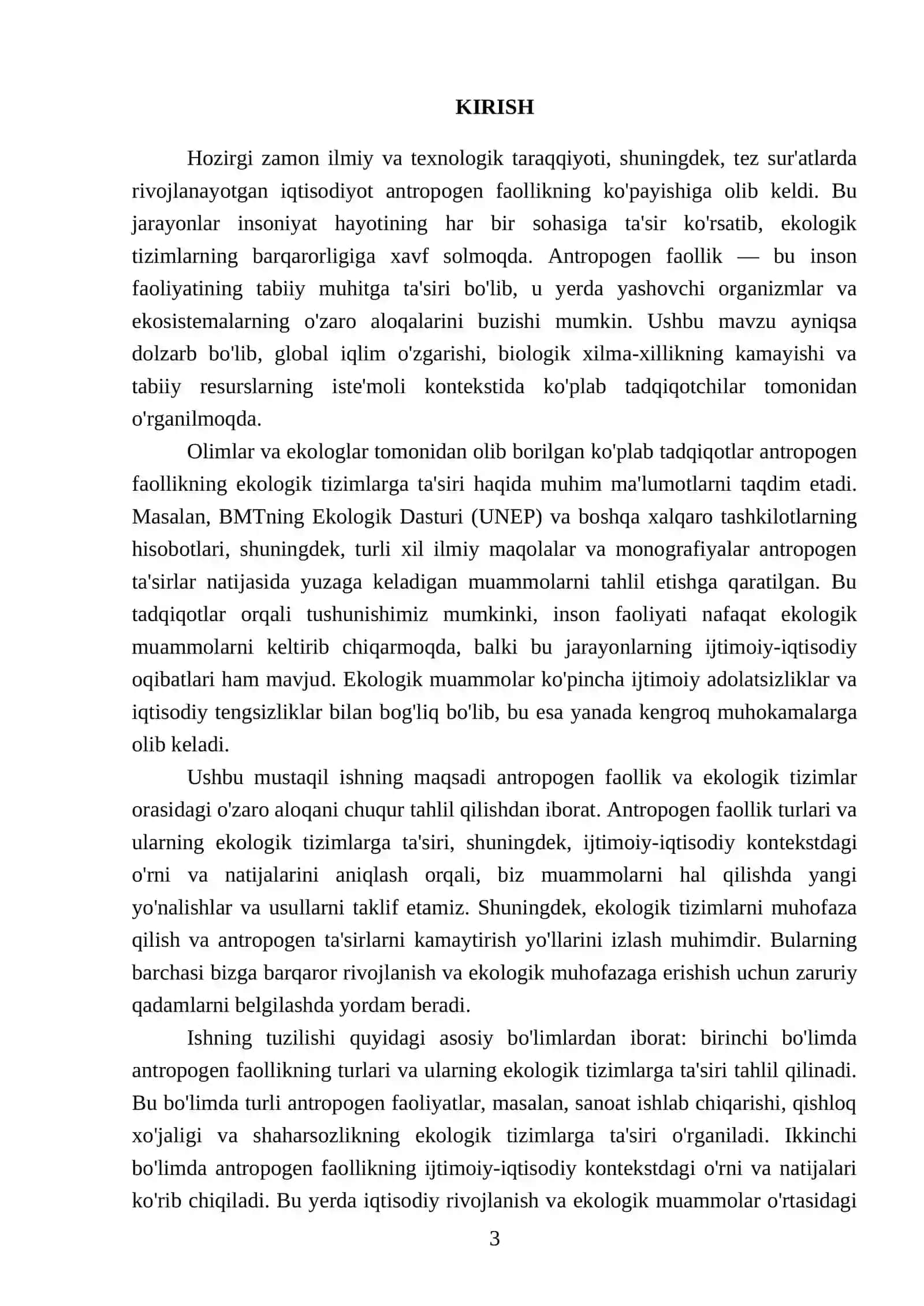 Antropogen faolliyat va ekologik tizimlar 3