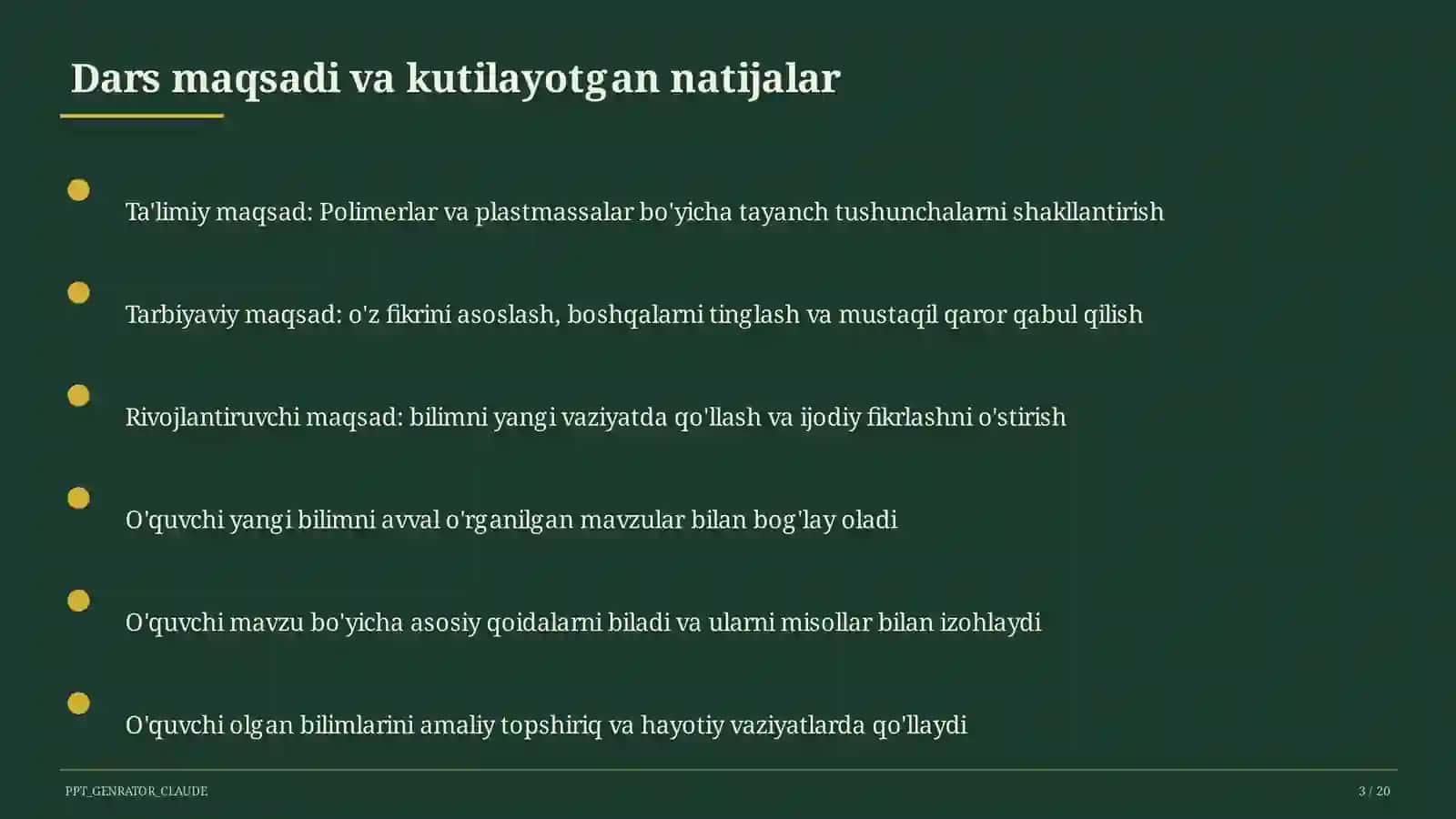 Polimerlar va plastmassalar (11-sinf) 3
