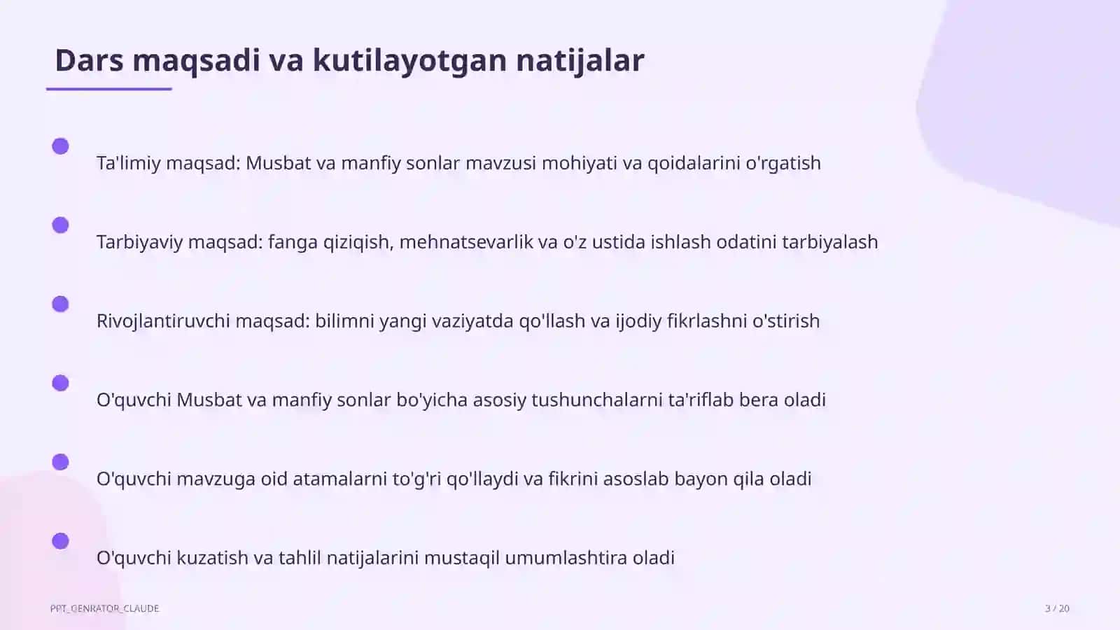 Musbat va manfiy sonlar (6-sinf) 3