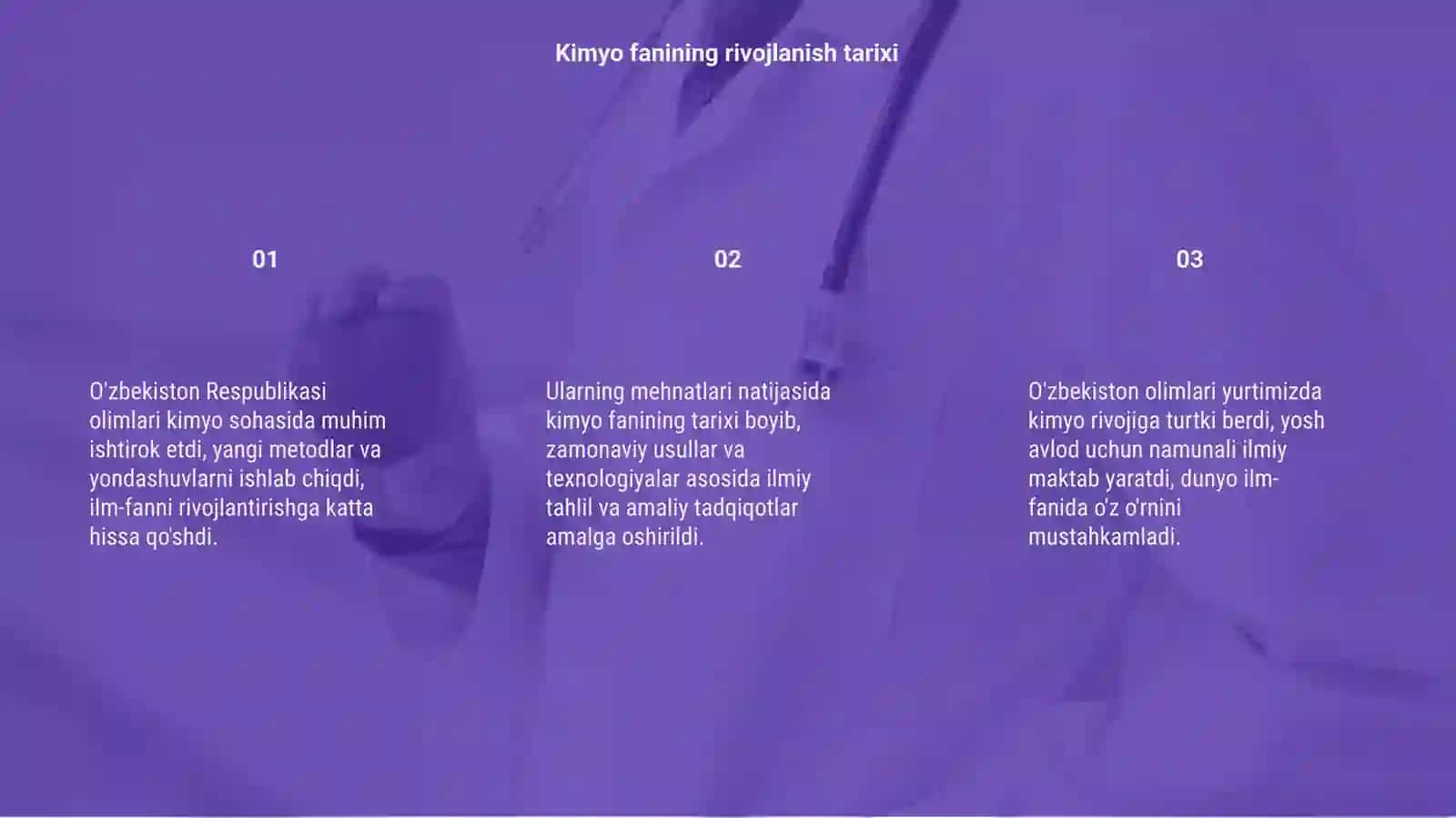 Kimyo fanini rivojlantirishda o'z hissalarini qo'shgan O'zbekiston Respublikasi olimlari 3