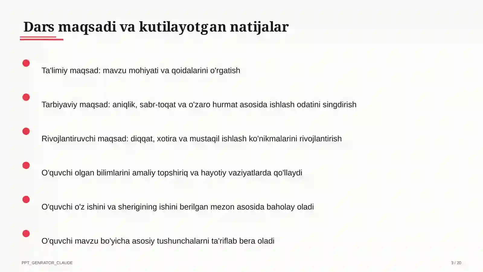 Dars refleksiyasi va o'z-o'zini tahlil 3