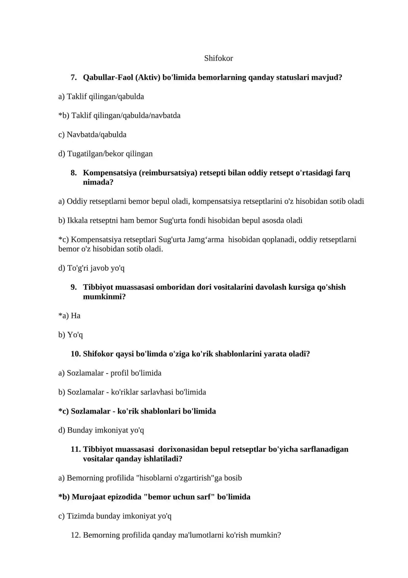 2026 DMED TEST SAVOLLARI JAVOBI 3