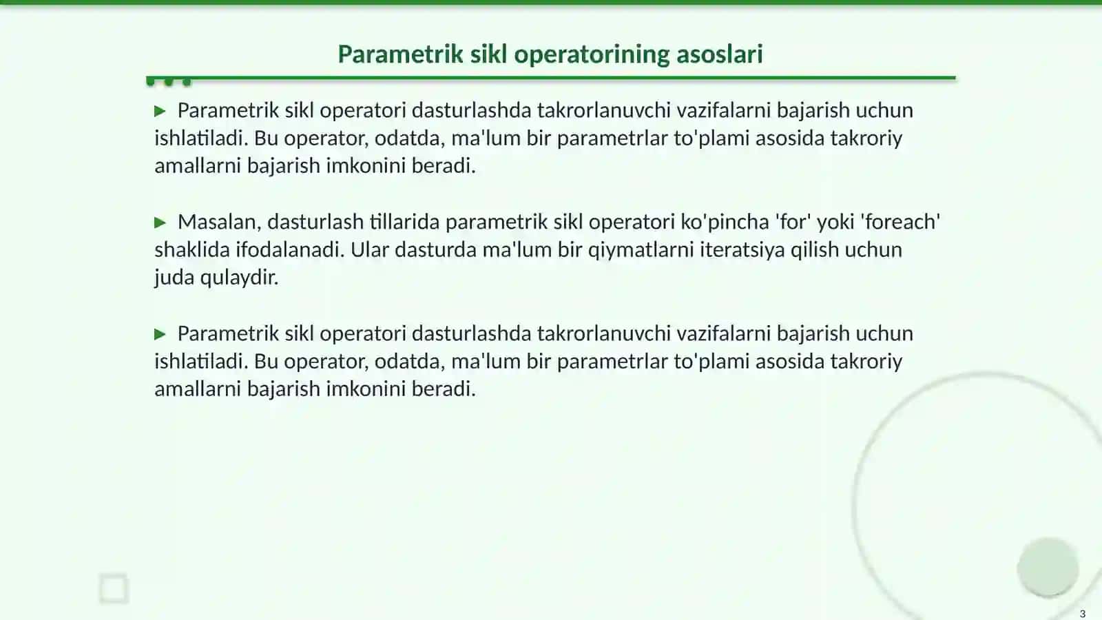 Parametrik sikl operatori 3