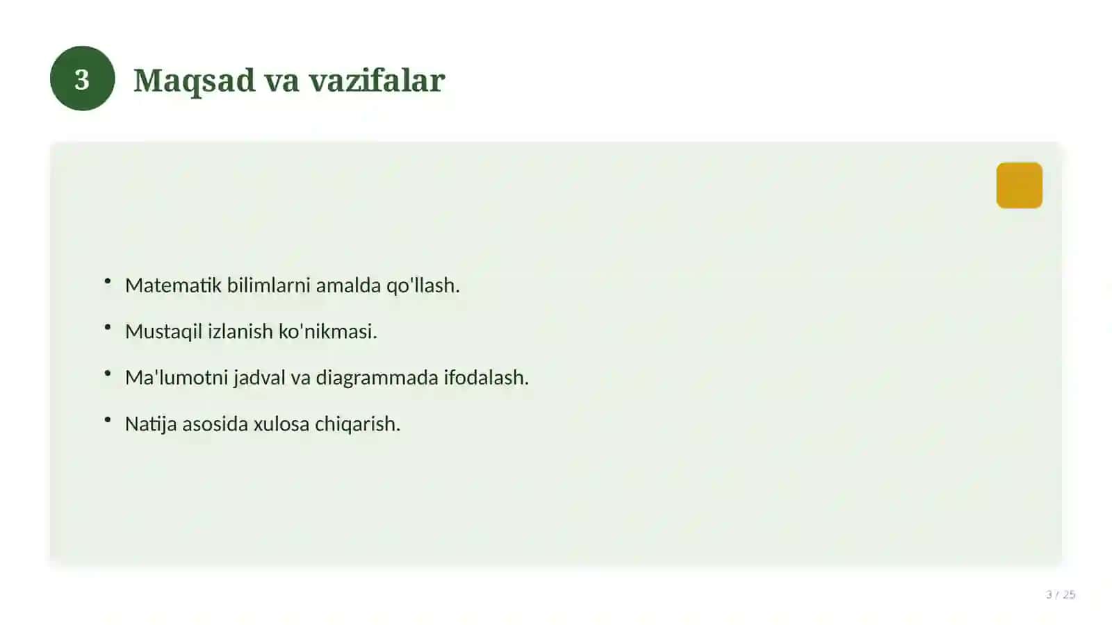 Matematika fanidan 10-sinf loyiha ishi 3