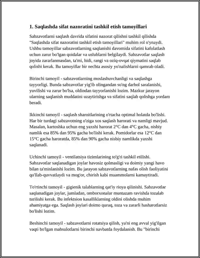 SABZAVOTLARNI SAQLASH DAVRIDA SIFATINI NAZORAT QILISHNI TASHKIL QILISH 3