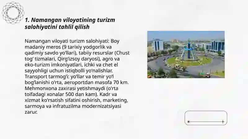 Namanganni 2030 yilgacha turizm strategiya rejasini qoʻshish 3