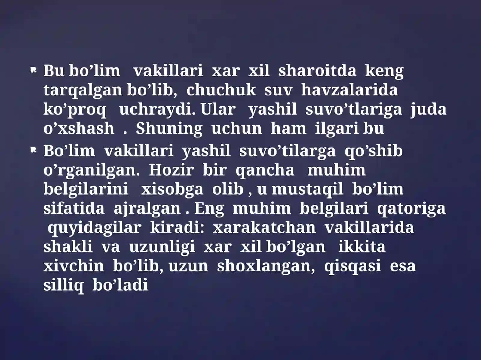 203-BIOLOGIYA GURUHI TALABASI TOJIYEVA MANZURA SARIQ—YASHILSUVO’TLARI BO’LIMI 3