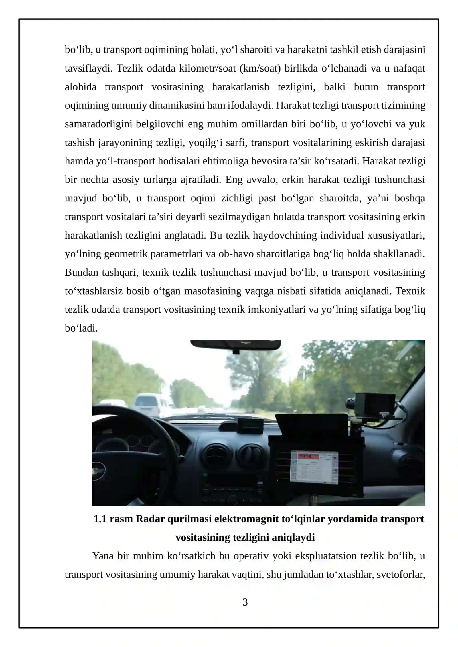 Avtomobil yo‘llarida harakat tezligini o‘lchash va baholash usullarini o‘rganish 3