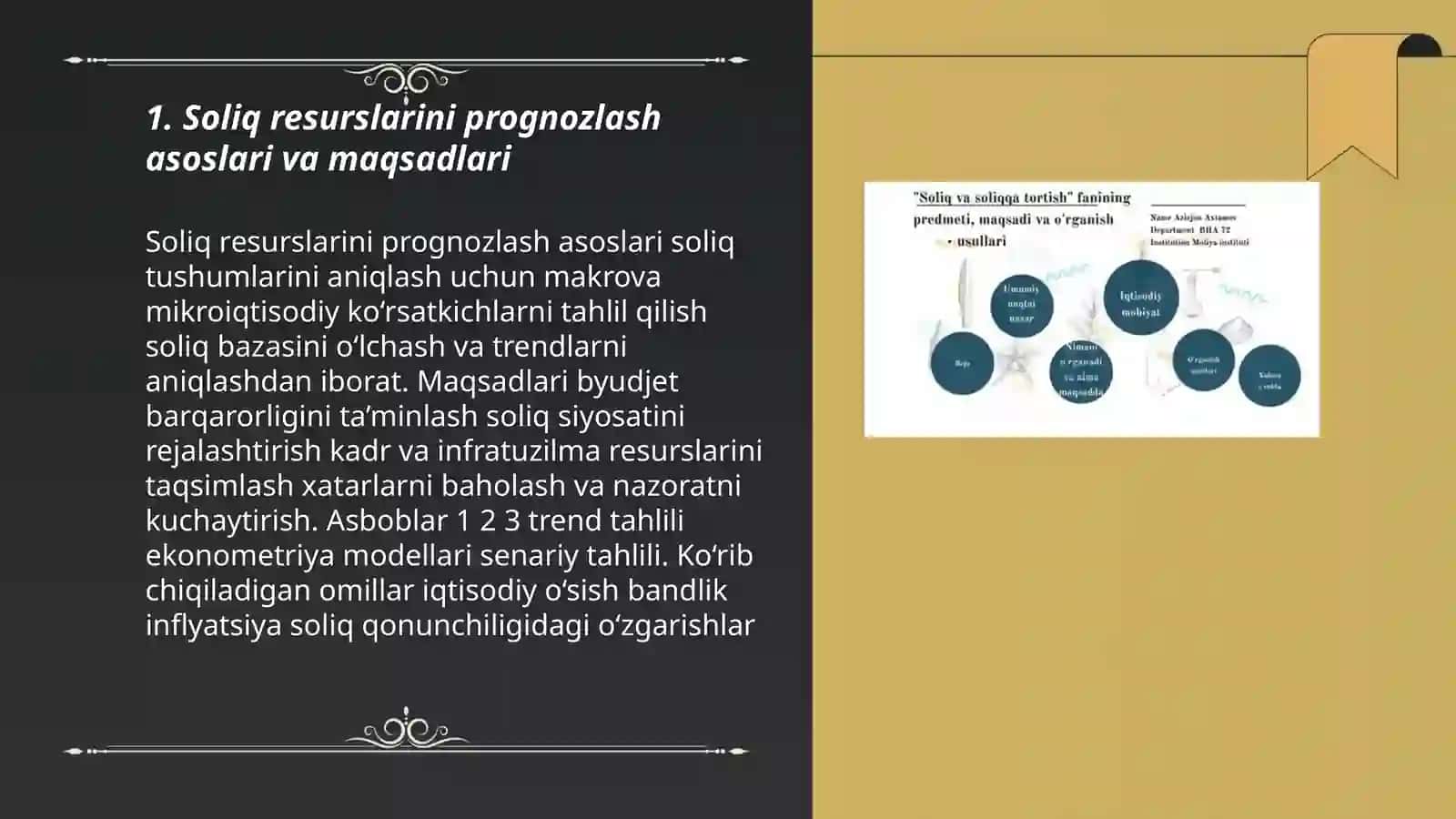 Soliq resurslarini prognozlash va tushunlarga ta'sir qiluvchi omillar Soliq tekshiruv turlari va ularni tashkil qilish 3