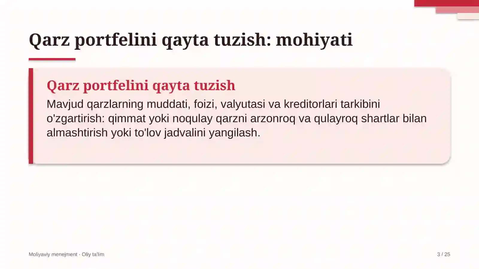 Qarz portfelini qayta tuzish: mohiyati 3