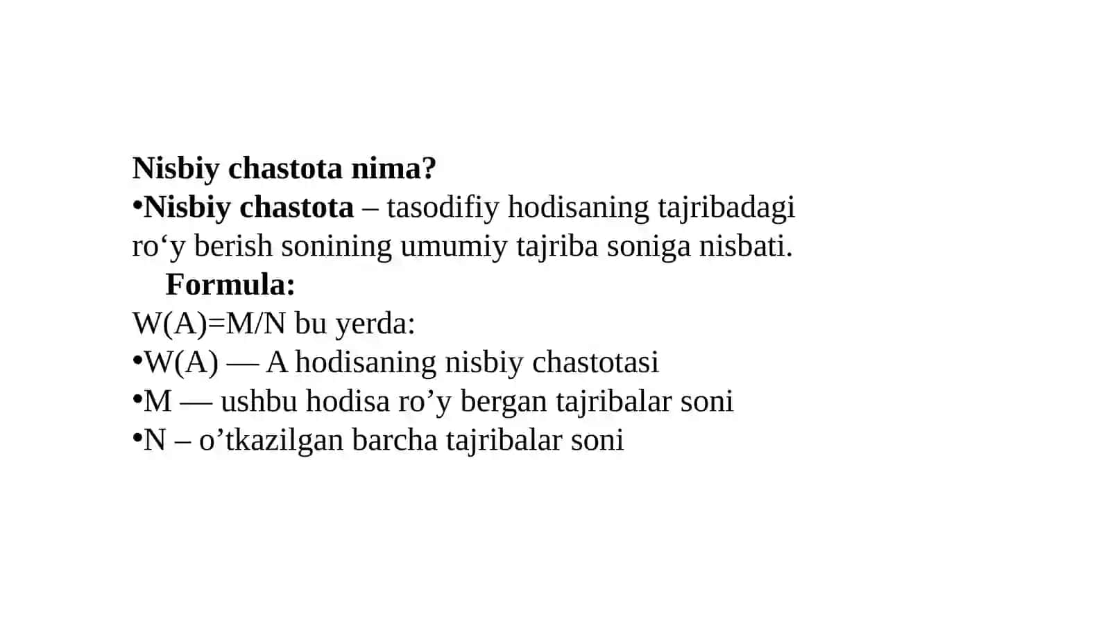 Tasodifiy hodisaning nisbiy chastotasi va tasodifiy miqdorlar 3
