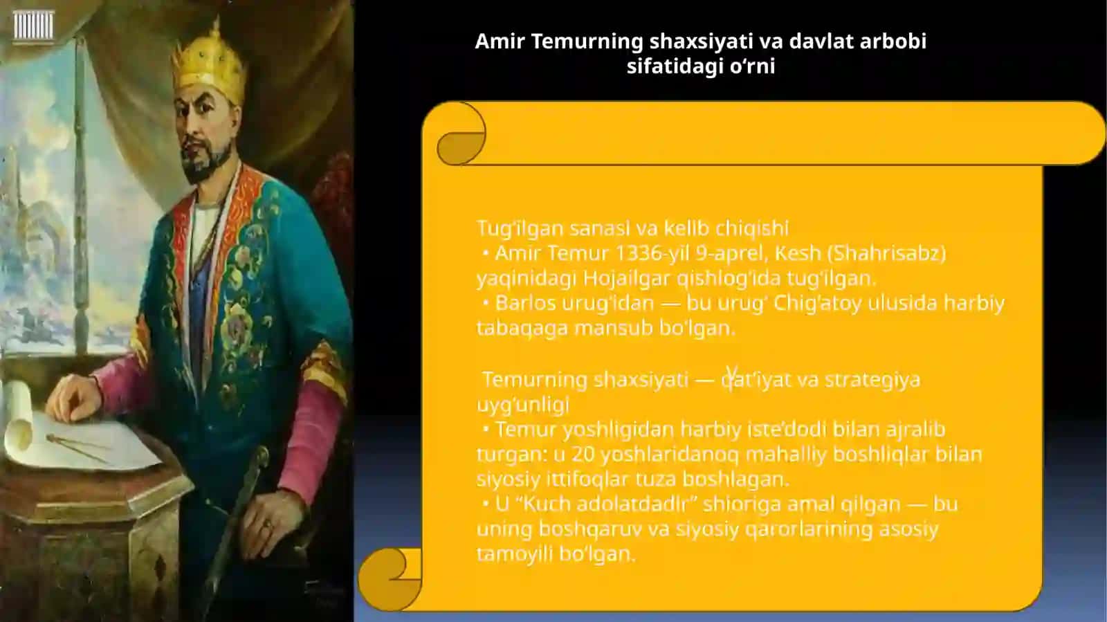 Amir-Temur buyuk davlat arbobi O'zbekistonning eng yangi tarix fanidan mustaqil ishi 3