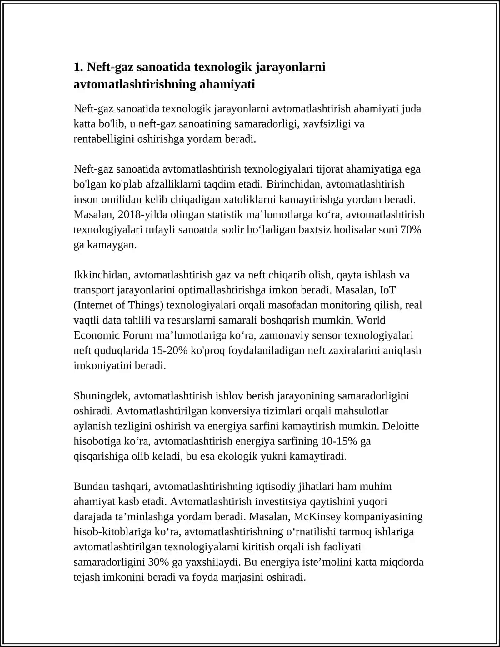 TEXNOLOGIK JARAYONLARNI AVTOMATLASHTIRISHNING NEFT-GAZ SANOATIDAGI ROLI 3