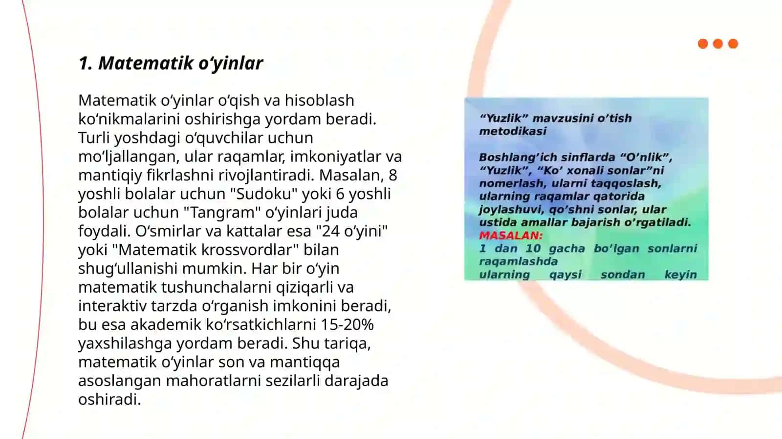 Boshlangʻich sinflarda matematikadan sinfdan tashqari ishlarning mazmuni 3