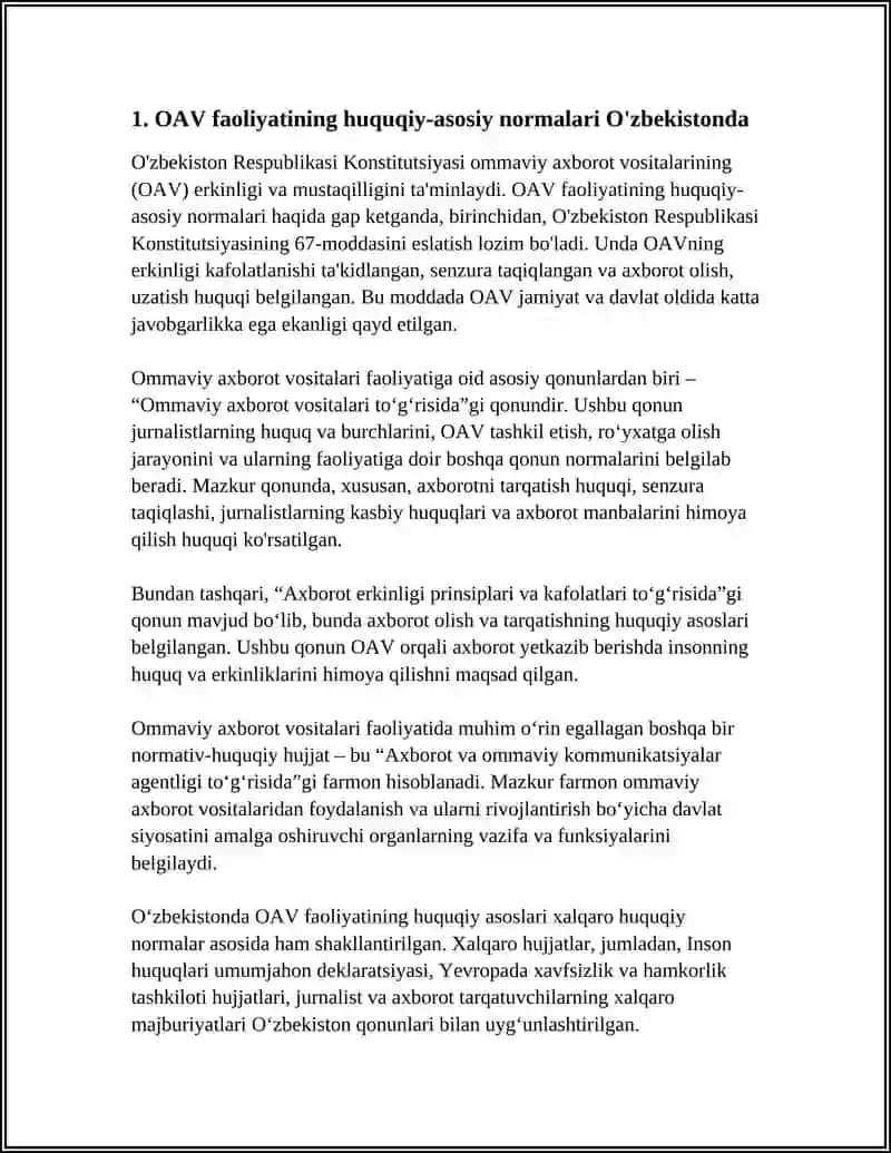 OAV faoliyatining huquqiy-asosiy normalari O'zbekistonda 3
